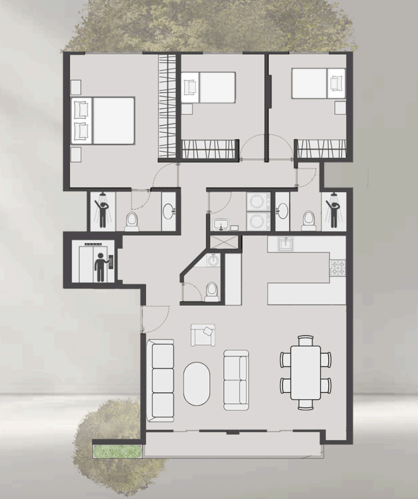 Plano de distribución — Flat · 116.5 m²