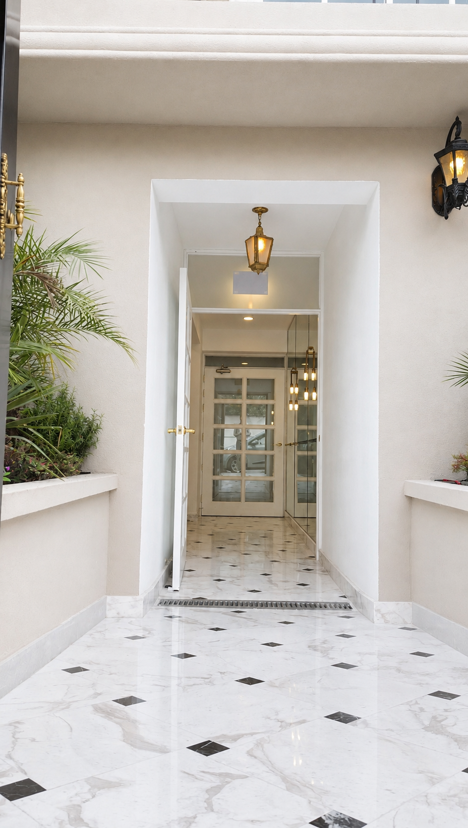 Entrada con piso de mármol
